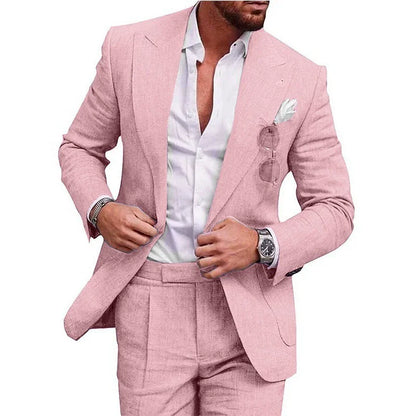 Men's two-piece suit with notch-lapel blazer and matching pleated trousers