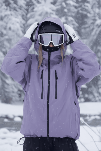 Unisex hooded ski jacket with long sleeves, zip pockets and drawcord hem