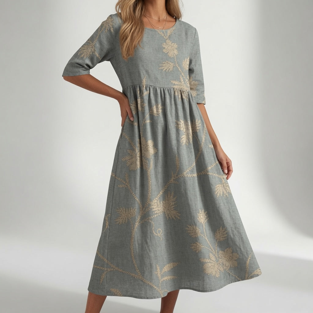 Women's Floral Print Maxi Dress — V-Neck Flowing Summer Maxi Dress