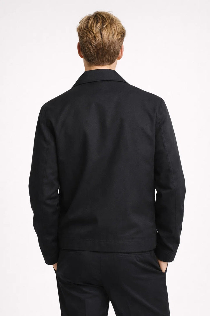 Men's collared zip jacket with checked lining and front pockets