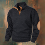 Men's textured mock neck sweater with button placket and contrast elbow patches