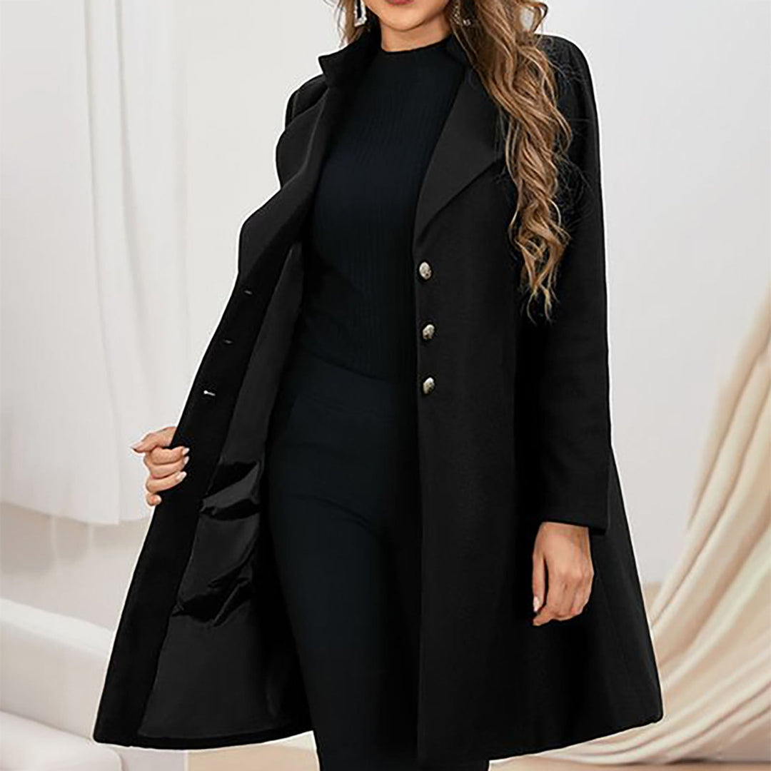 Women's tailored longline coat with notched lapels and button front