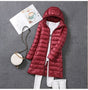 Women's hooded longline puffer coat with quilted panels and zip front