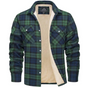 Men's checked shirt jacket with long sleeves, chest pockets and visible fleece lining