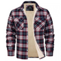 Men's checked shirt jacket with long sleeves, chest pockets and visible fleece lining