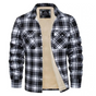 Men's checked shirt jacket with long sleeves, chest pockets and visible fleece lining