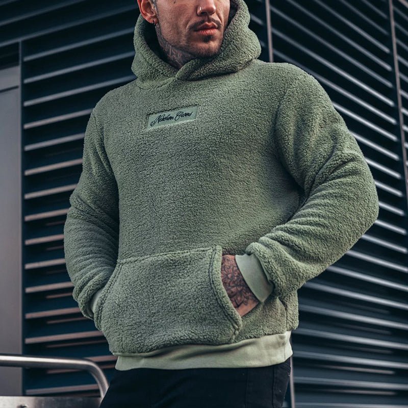 Men's sherpa pullover hoodie with hood and kangaroo pocket