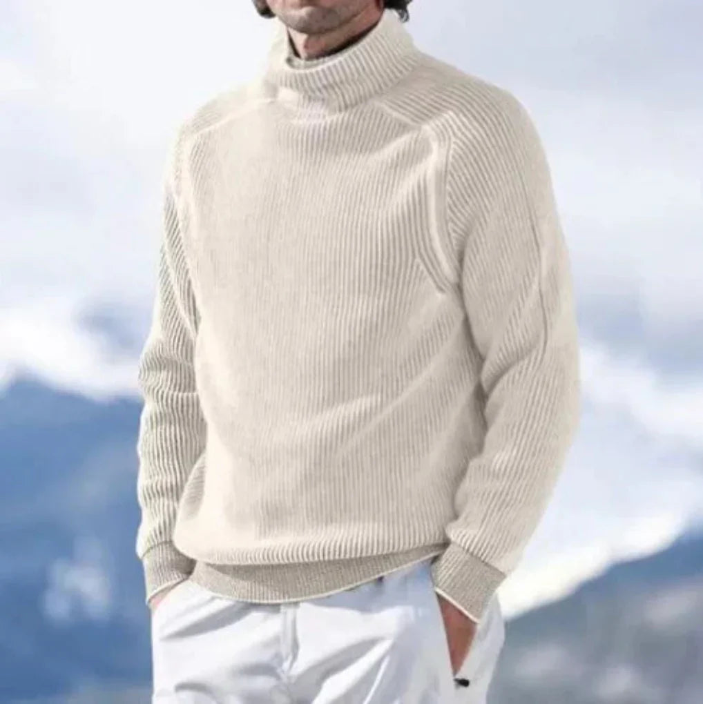 Men's ribbed turtleneck sweater with long sleeves