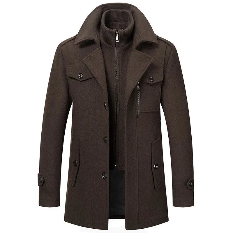 Men's two-layer high-collar coat with pockets
