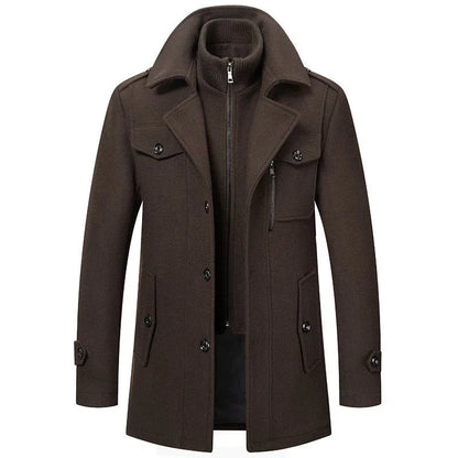 Men's two-layer high-collar coat with pockets