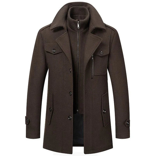 Men's two-layer high-collar coat with pockets