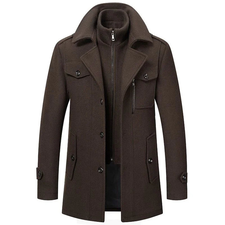 Men's two-layer high-collar coat with pockets