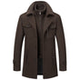 Men's two-piece mid-length coat with stand collar, zipper and button front