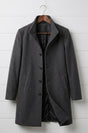Women's tailored long coat with notched lapels, button front and angled pockets