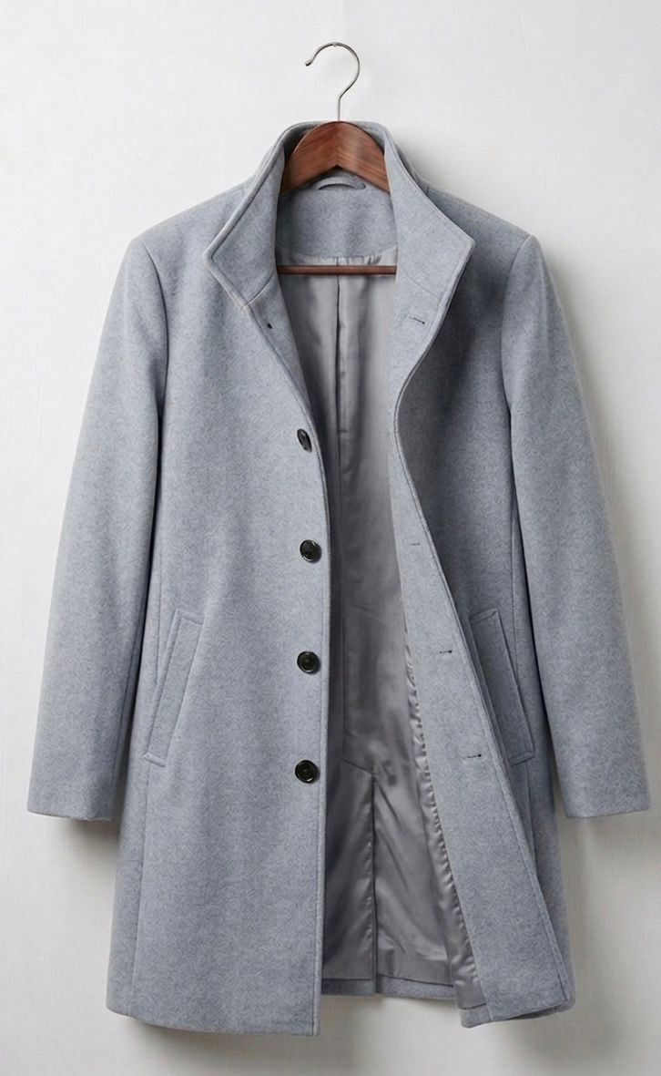 Women's tailored long coat with notched lapels, button front and angled pockets
