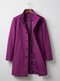 Women's tailored long coat with notched lapels, button front and angled pockets