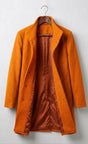 Women's tailored long coat with notched lapels, button front and angled pockets