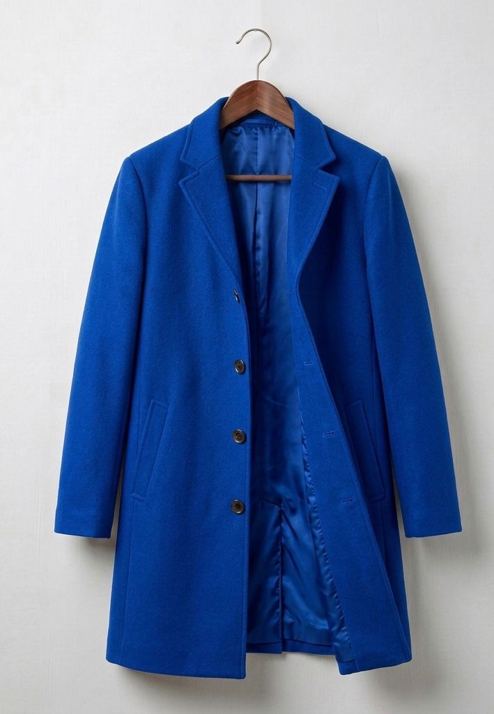 Women's tailored long coat with notched lapels, button front and angled pockets