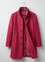Women's tailored long coat with notched lapels, button front and angled pockets