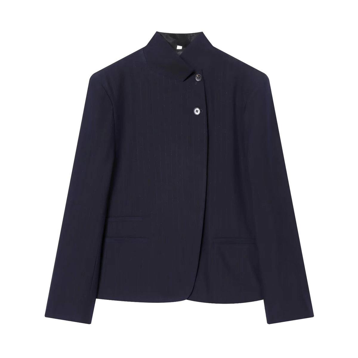 Women's classic long-sleeve blazer with raised collar, button front and welt pockets