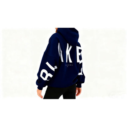 Women's hooded pullover with graphic back and sleeve print