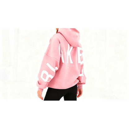 Women's hooded pullover with graphic back and sleeve print