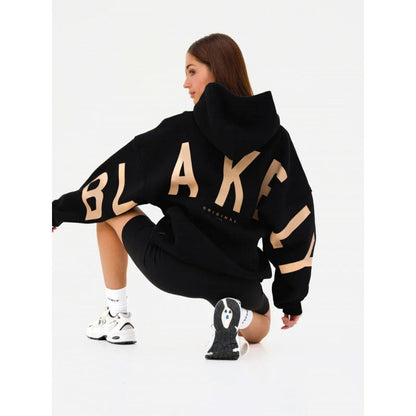 Women's hooded pullover with graphic back and sleeve print