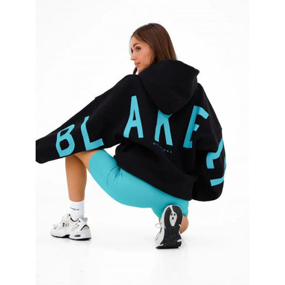 Women's hooded pullover with graphic back and sleeve print