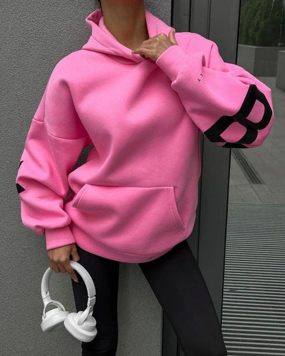 Women's hooded pullover with graphic back and sleeve print