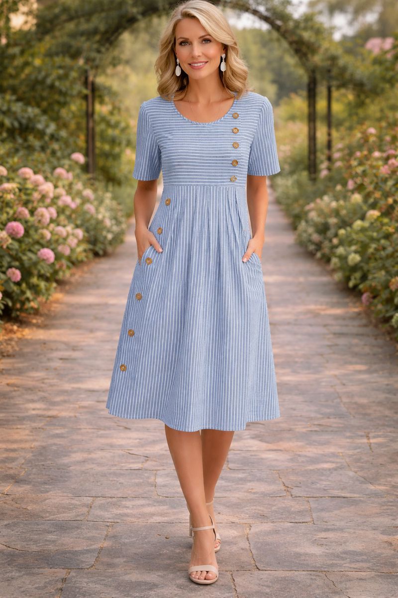 Willa Striped Midi Dress 0