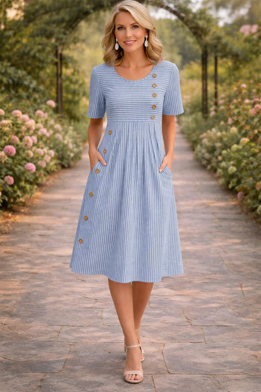 Willa Striped Midi Dress 0