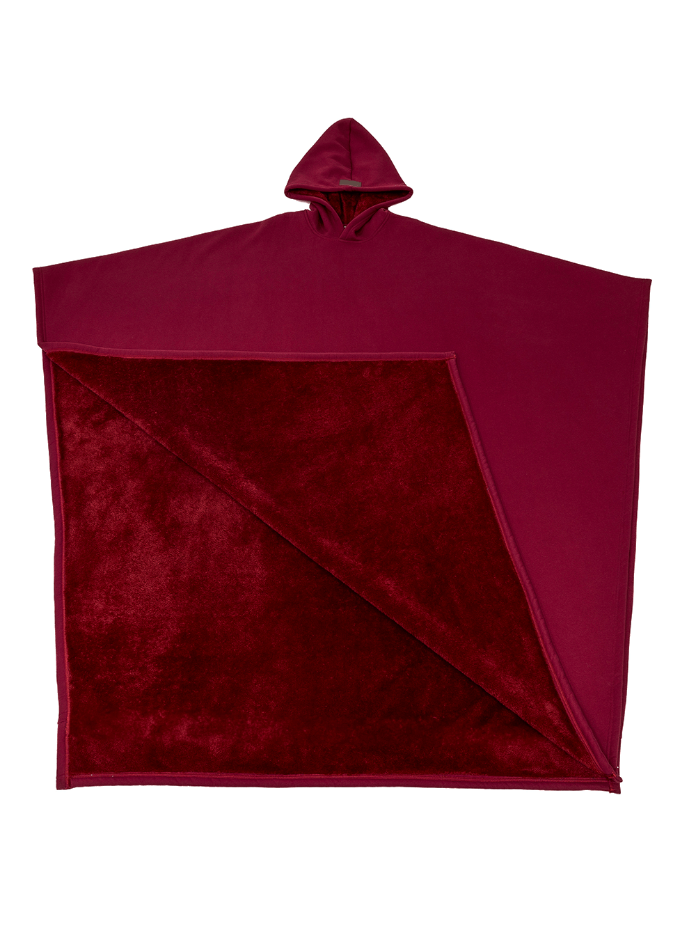 Oversized hooded poncho with plush-looking lining and wide sleeves