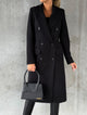Women's long double-breasted coat with notched lapels