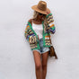 Women's multicoloured striped knit cardigan with V-neck and button front