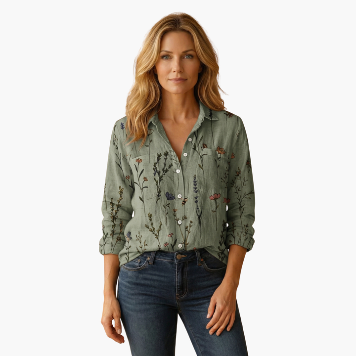 Women's Paisley Blouse — Long-Sleeve Tailored Lightweight Casual Blouse