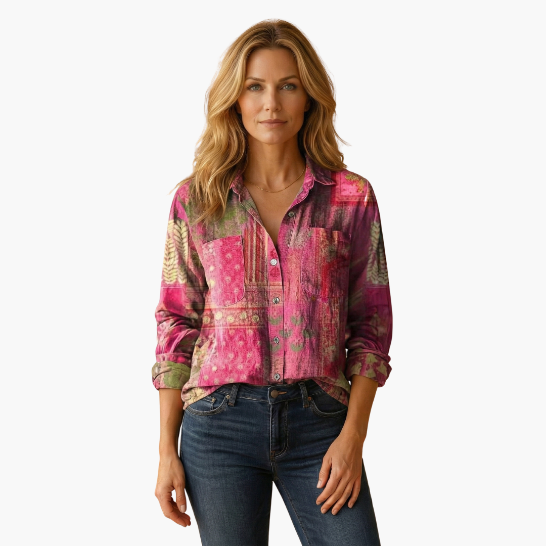 Women's Paisley Blouse — Long-Sleeve Tailored Lightweight Casual Blouse