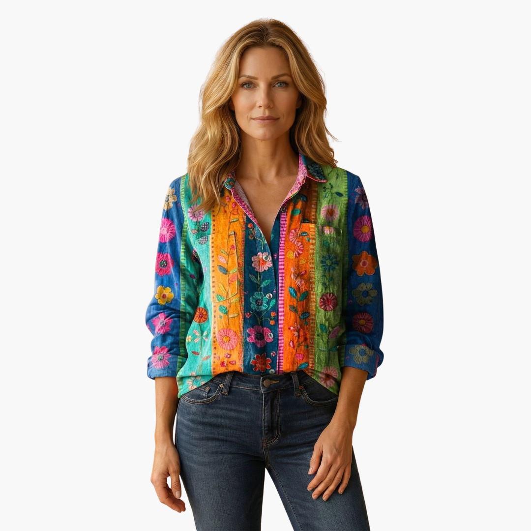 Women's Paisley Blouse — Long-Sleeve Tailored Lightweight Casual Blouse