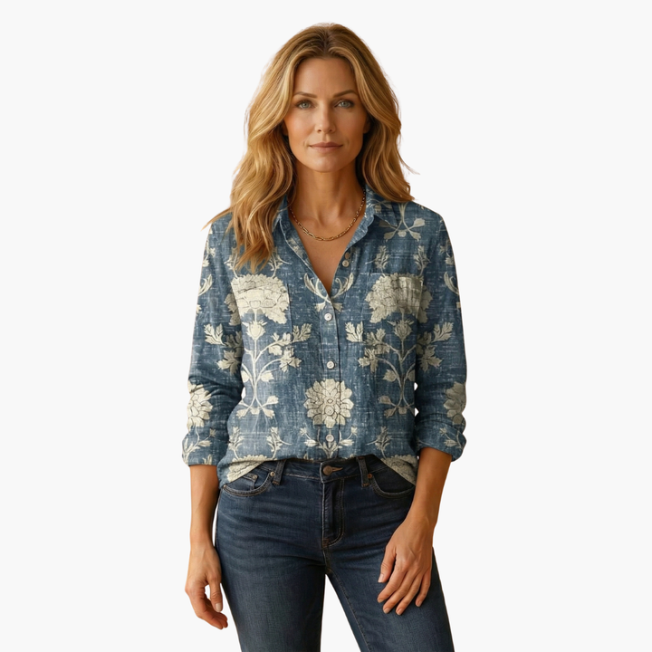Women's Paisley Blouse — Long-Sleeve Tailored Lightweight Casual Blouse