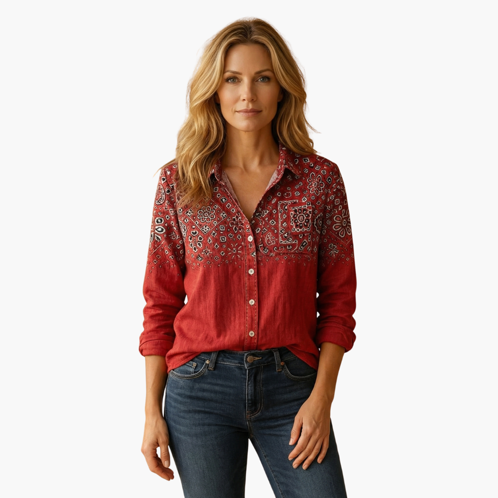 Women's Paisley Blouse — Long-Sleeve Tailored Lightweight Casual Blouse