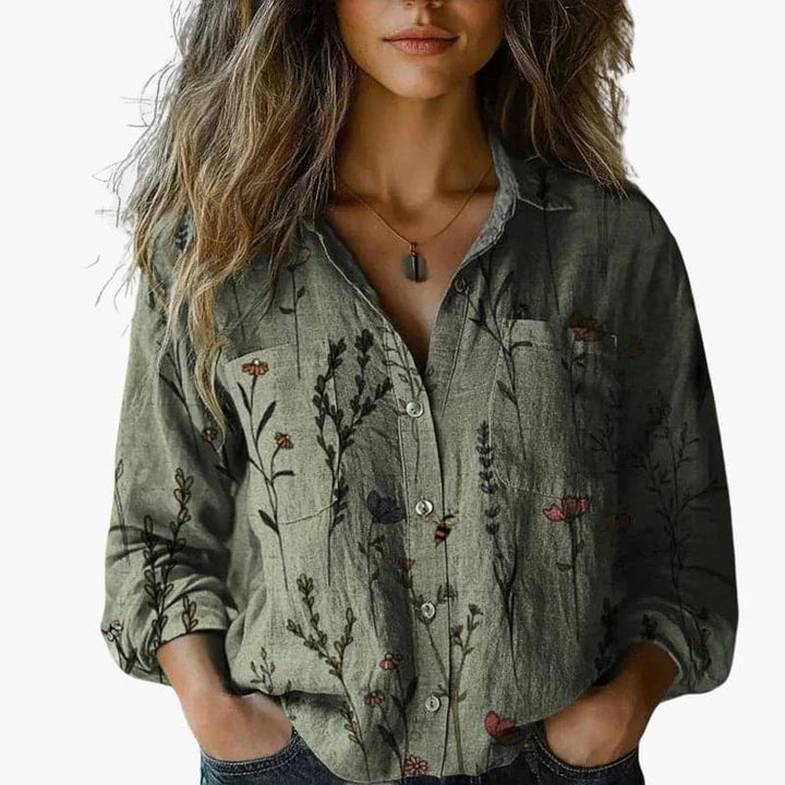 Women's Paisley Blouse — Long-Sleeve Tailored Lightweight Casual Blouse