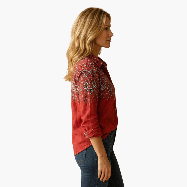 Women's Paisley Blouse — Long-Sleeve Tailored Lightweight Casual Blouse