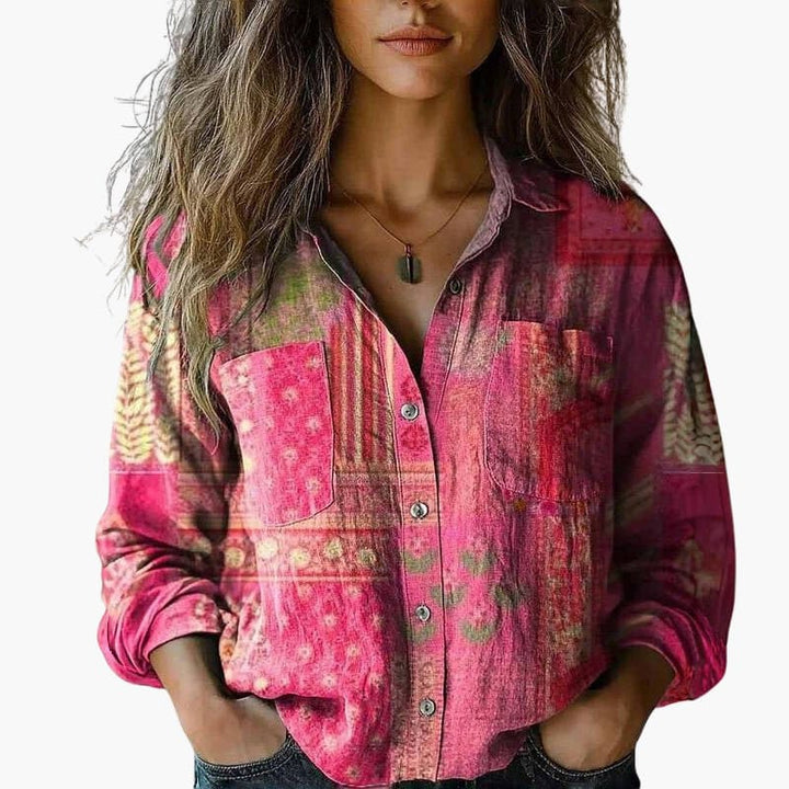 Women's Paisley Blouse — Long-Sleeve Tailored Lightweight Casual Blouse