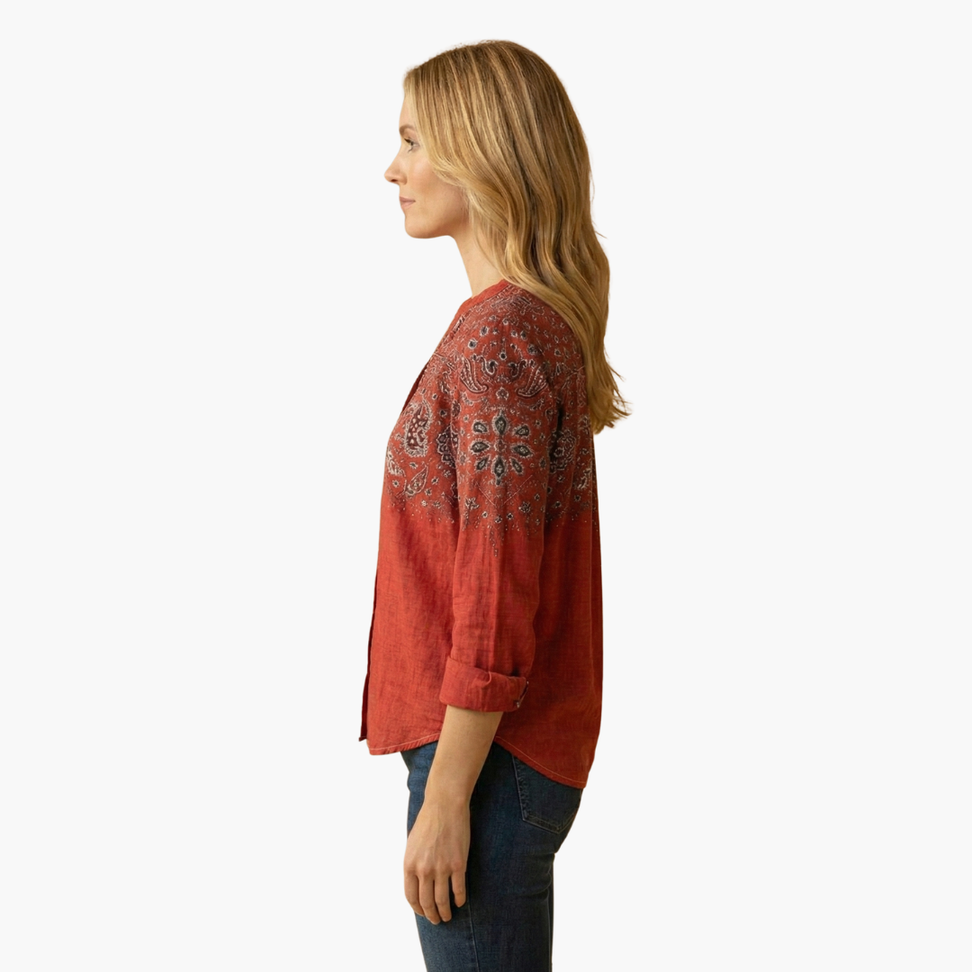 Women's Paisley Blouse — Long-Sleeve Tailored Lightweight Casual Blouse