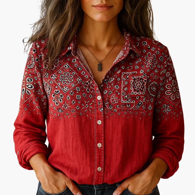 Women's Paisley Blouse — Long-Sleeve Tailored Lightweight Casual Blouse