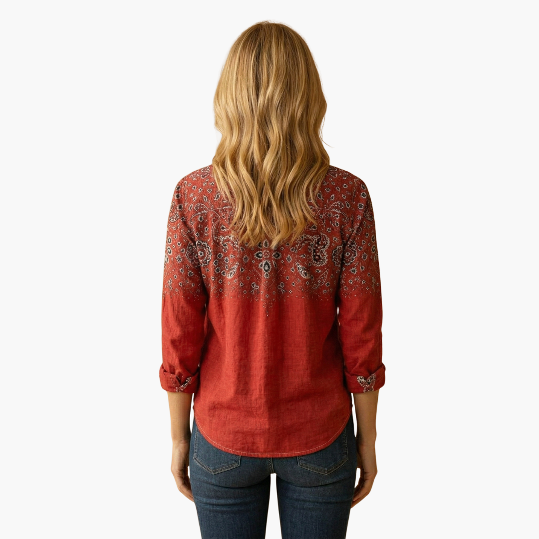 Women's Paisley Blouse — Long-Sleeve Tailored Lightweight Casual Blouse
