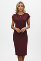 Women's Knee-Length Dress with Round Neck & Ruched Waist – Elegant Day Dress 11