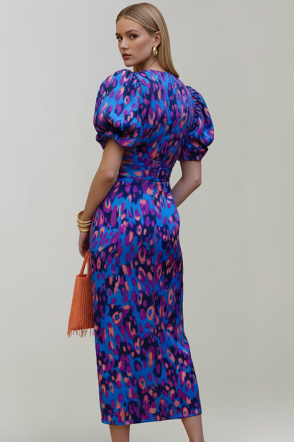 Women's Midi Dress with Puff Sleeves & Ruched Waist – Elegant Occasion Day Dress 4
