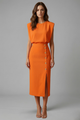 Women's Round-Neck Midi Dress — Sleeveless Fitted-Waist Button-Slit Midi Dress