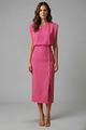 Women's Round-Neck Midi Dress — Sleeveless Fitted-Waist Button-Slit Midi Dress