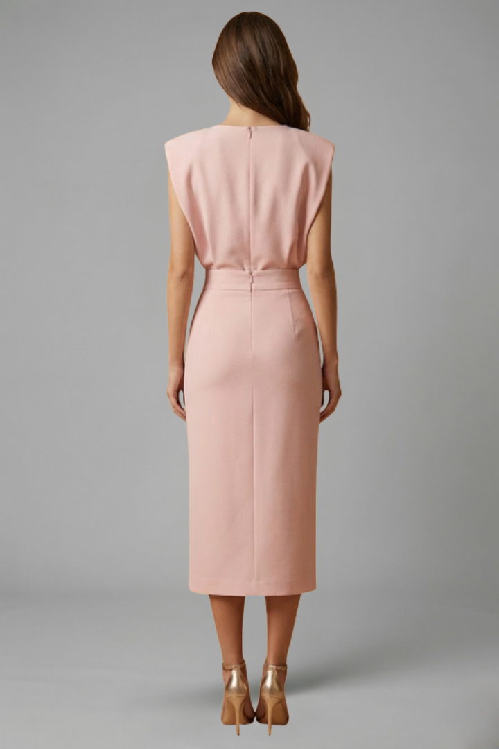 Women's Round-Neck Midi Dress — Sleeveless Fitted-Waist Button-Slit Midi Dress